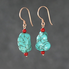 Серьги 网红康巴藏族耳环女生云南民族风随形绿松石头纯银手工包金耳坠潮