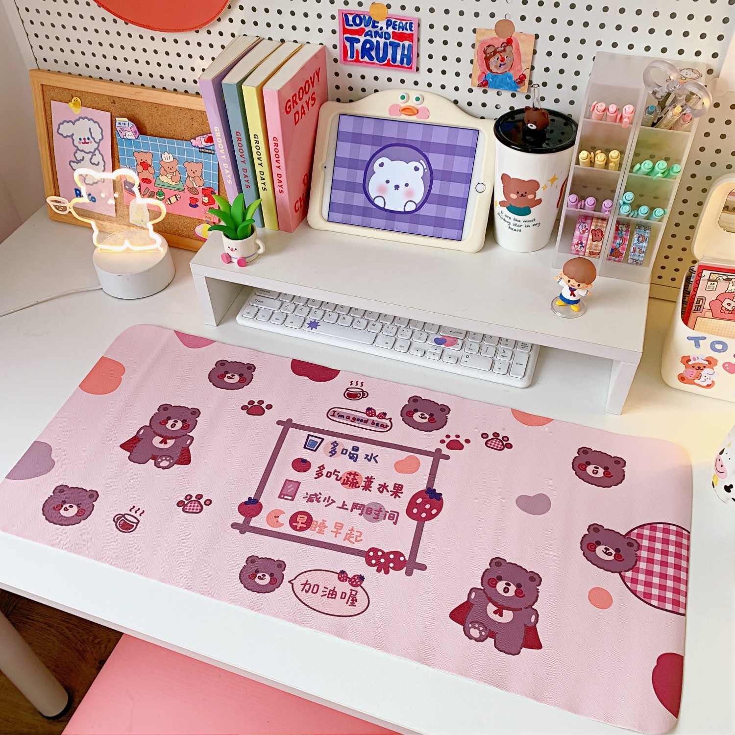 3. Bear PlanCartoon Soft sprout Bear Rabbit Table mat student dormitory Mouse pad computer Keyboard pad Table mat desk decorate female