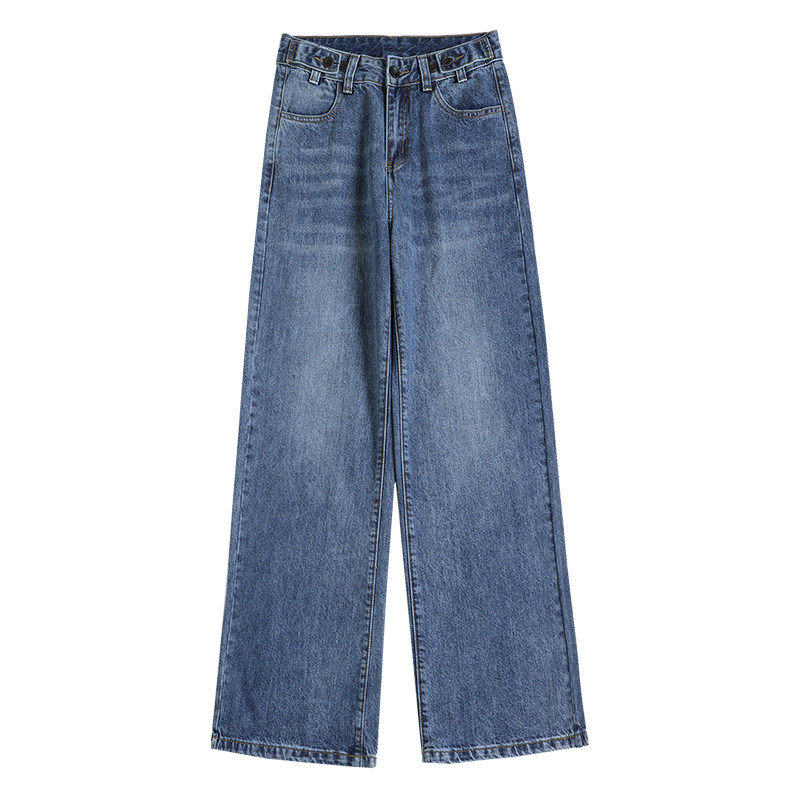 Women's high-waisted wide-leg jeans are casual, loose and retro. Spring/Summer 2022 slimming straight-leg floor-length jeans are trendy for women Item Picture