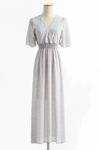 Летняя одежда, шифоновое ретро платье, приталенный корсет, длинная юбка, 2021 года, французский ретро стиль, V-образный вырез