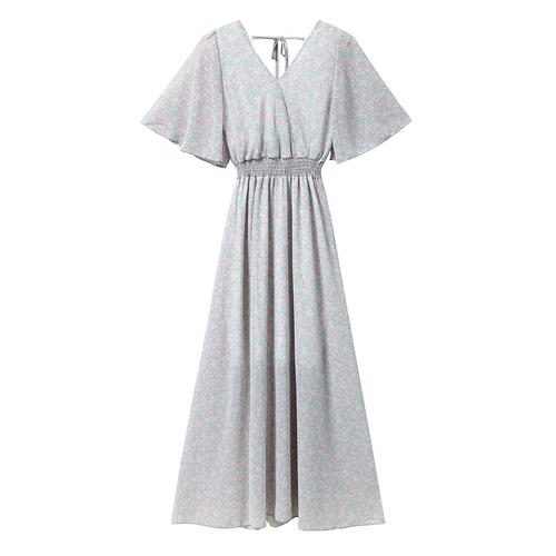 Летняя одежда, шифоновое ретро платье, приталенный корсет, длинная юбка, 2021 года, французский ретро стиль, V-образный вырез