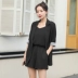Quần short nửa tay áo thời trang giản dị phù hợp với nữ 2019 mùa hè mới phiên bản Hàn Quốc của phong cách Anh Hồng Kông phụ nữ ba bộ thủy triều - Bộ đồ