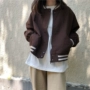 Phiên bản Hàn Quốc của mùa thu đại học gió lỏng bat dài tay sọc dây kéo áo khoác ngắn học sinh mỏng áo khoác bóng chày áo lông cừu