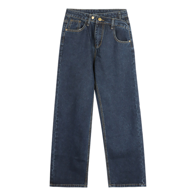 Blue design retro jeans, women's summer high-waisted long pants, straight-leg pants, slimming floor-length pants, wide-leg pants Item Picture