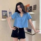 bm phần ngắn lộ rốn Cổ chữ V tay áo ngắn cardigan nữ mùa hè Hàn Quốc mỏng Slim áo thun mỏng chạm đáy áo thủy triều - Áo phông