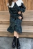 2018 Hàn Quốc phiên bản của mùa thu mới ren búp bê ve áo chiến đấu để nhận được eo retro kẻ sọc dài- tay áo nữ