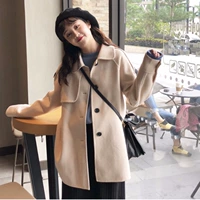 Phiên bản Hàn Quốc của mùa thu và mùa đông mới khóa đơn áo polo ve áo giản dị hoang dã màu tinh khiết áo len lỏng áo khoác măng tô nữ dáng dài