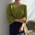 Mùa xuân Hàn Quốc phiên bản đơn giản cổ chữ V tay áo 7 điểm màu áo thun liền thân áo len nữ rộng rãi hoang dã áo len mỏng