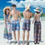 Cặp đôi đồ bơi nữ ba mảnh kích thước lớn chia phẳng góc bãi biển nam bãi biển chân váy rộng kiểu váy 	đồ đôi đi biển màu trắng	