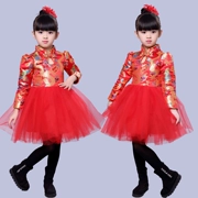 Trẻ em năm mới sườn xám phong cách Trung Quốc biểu diễn quần áo công chúa váy lễ hội cô gái năm mới Tang phù hợp với trang phục sân khấu