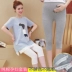 Phụ nữ mang thai phù hợp với mùa hè 2018 thời trang bông phụ nữ mang thai ngắn tay T-Shirt dạ dày lift quần quần giản dị phụ nữ mang thai hai mảnh Áo thai sản
