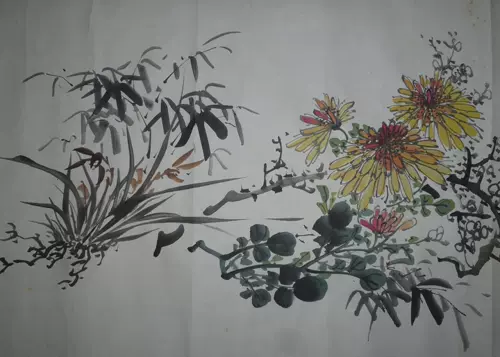 Старая японская каллиграфия и рисование Jingzhou Four Seasons Four Fragrance Pictures - около 4 квадратных футов без монтажа