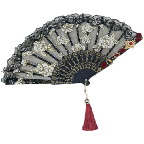 Оригинальный древний стиль Palace Hot Gold Fan Fan Cool Lolita Found Fan Fan Baroque Rose Elegant Cla великолепная кисточка