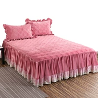 Bộ đồ giường bằng vải nhung pha lê đơn mảnh Hàn Quốc ren dày trải giường ba mảnh bằng vải lanh sang trọng vải lanh san hô nhung - Váy Petti váy giường đẹp	
