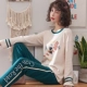 Bộ đồ ngủ dài tay cotton phù hợp với mùa xuân và mùa thu nữ Phim hoạt hình Hàn Quốc Quần áo gia đình cỡ lớn có thể mặc cho sinh viên bộ đồ hai mảnh - Nam giới