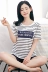 Đồ ngủ nữ Hàn Quốc phiên bản của phụ nữ mùa hè bông ngắn- tay quần short phim hoạt hình bông mặc giản dị dịch vụ nhà hai mảnh phù hợp với