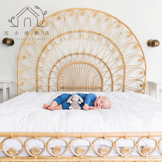 спальня из ротанга 古小鱼 北欧藤编床ins东南亚藤编藤艺家具民宿酒店客栈双人床藤床