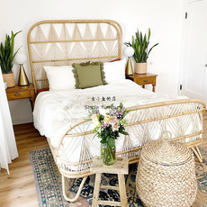 спальня из ротанга 古小鱼 北欧藤编床1.8米双人床印尼真藤艺术床酒店民宿ins风藤床