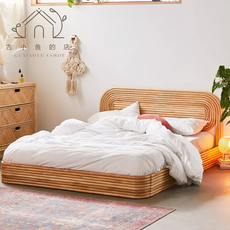 спальня из ротанга 北欧藤编床双人卧室藤艺床简约日式1.5米单人床民宿酒店创意藤床