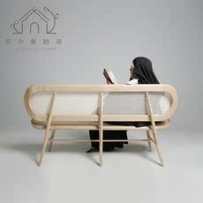 Диван из ротанга 古小鱼 复古实木双人藤椅民宿休闲靠背椅设计师长凳酒店藤编沙发