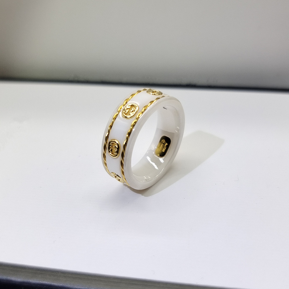 White Ceramic 12 (Hong Kong)Sterling Silver ma'am ring men and women lovers G family sign classic LOGO new pattern Black ceramic White ceramics black and white Ring