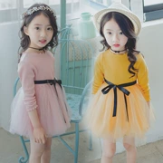 Cung cấp quần áo trẻ em mùa xuân 2019 bé công chúa váy bé gái lưới lông mịn dễ thương váy dài tay cho bé - Khác