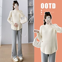 Осенний демисезонный трикотажный модный свитер для беременных, лонгслив, послеродовой топ для кормящих грудью, в корейском стиле, свободный крой