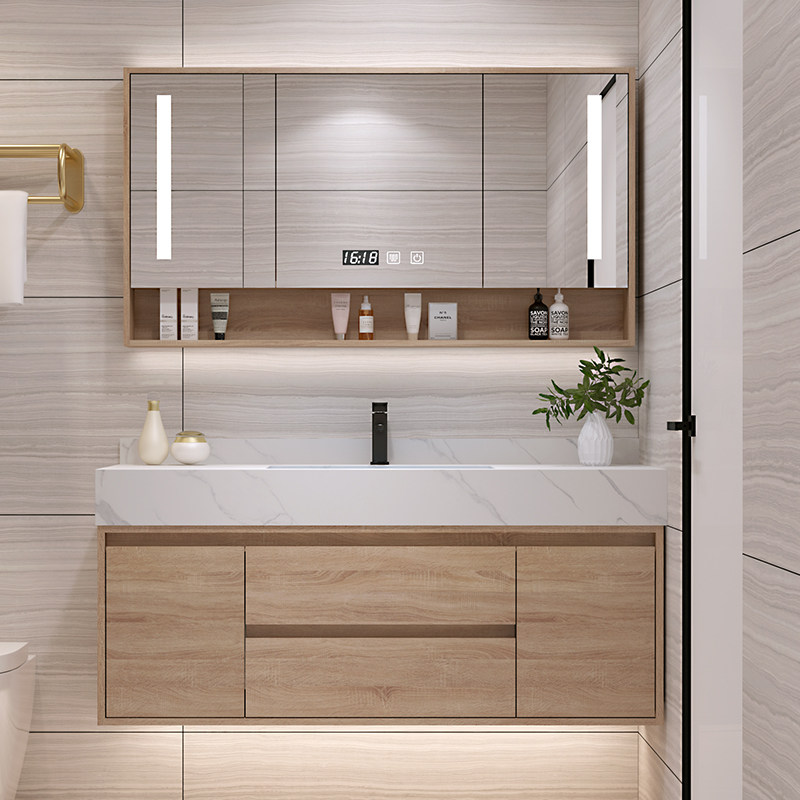 tủ gương nhựa phòng tắm Tủ Gương Phòng Tắm Đơn Giản Hiện Đại Bộ Tủ Liền Gương Gỗ Thịt Chống Hơi Nước tủ gương lavabo phòng tắm
