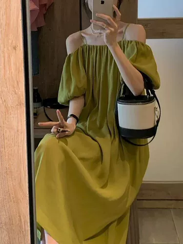 Французское ремешок офис зеленое платье женское лето в 2023 году NE