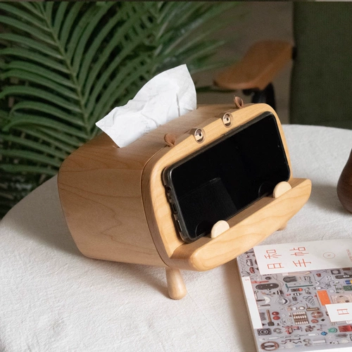 Универсальные салфетки, держатель для телефона, настольный туалетный столик из натурального дерева, бегемот