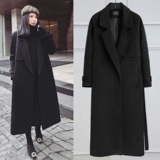 Демисезонное шерстяное пальто, демисезонная длинная черная куртка, коллекция 2022, средней длины, в корейском стиле, увеличенная толщина
