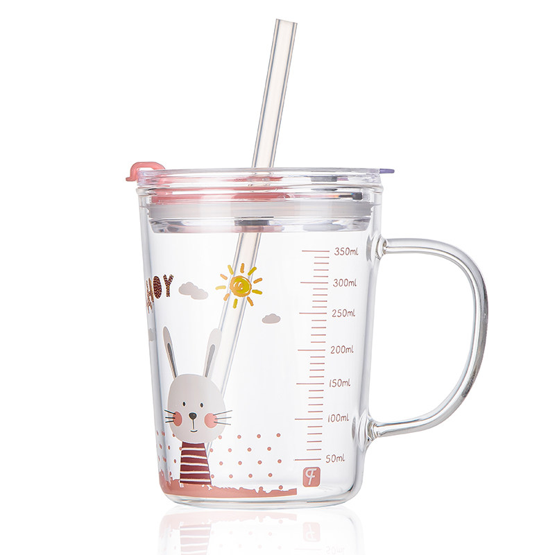 儿童牛奶杯家用带刻度防摔带吸管