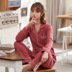 Bộ đồ ngủ đôi cotton nữ mùa hè dài tay mới phiên bản Hàn Quốc của dịch vụ gia đình mùa xuân và mùa thu nam có thể mặc một bộ đồ - Pyjama pyjama nữ Pyjama