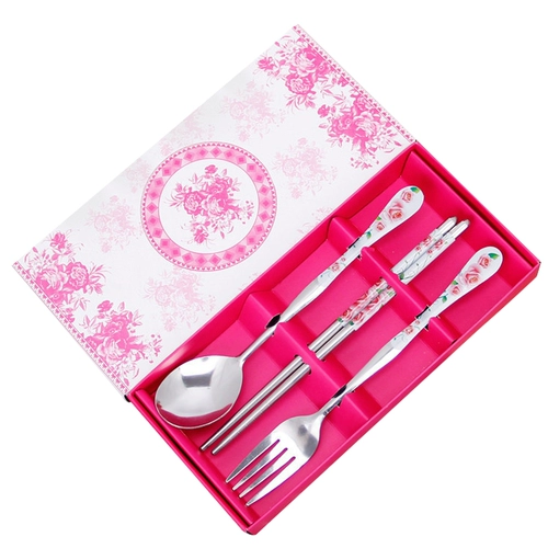 Портативные палочки для еды, ложка, комплект, посуда для взрослых, вилка из нержавеющей стали, 3 предмета