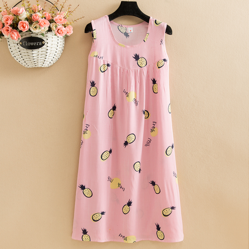 [Color Of Picture No.16]poplin  Dress mom summer wear Nightdress Medium and long term Big size Fat mm easy robe Middle aged and elderly leisure wear vest