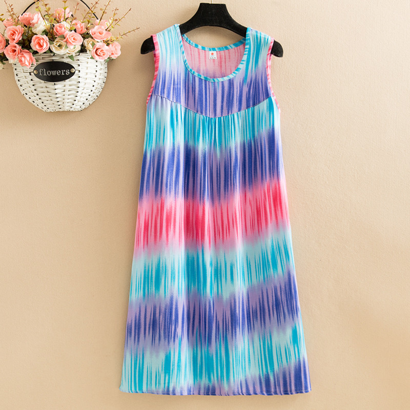 [Color Of Picture 25]poplin  Dress mom summer wear Nightdress Medium and long term Big size Fat mm easy robe Middle aged and elderly leisure wear vest