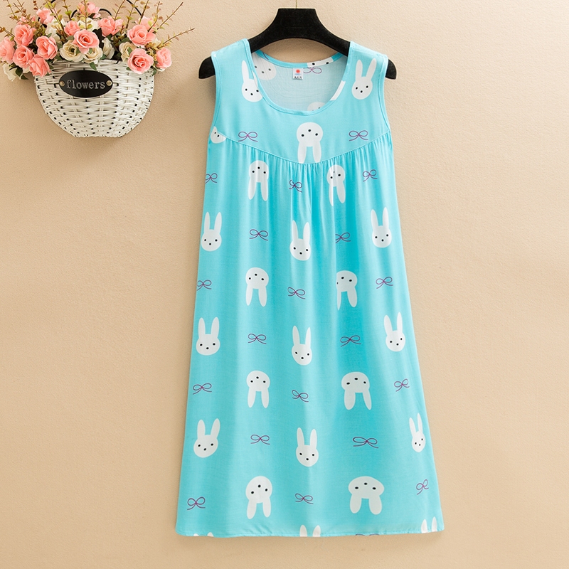Fluoresceinpoplin  Dress mom summer wear Nightdress Medium and long term Big size Fat mm easy robe Middle aged and elderly leisure wear vest
