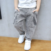 Осенние тонкие штаны для мальчиков, детские весенние джинсы, 2020, в западном стиле, в корейском стиле