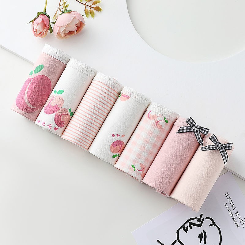 214202 # & 7-Pack & 100% Cotton Girls' IRMunderpants female summer ma'am Cotton girl pure cotton girl student solar system Big size No trace student Korean version lovely Sweet