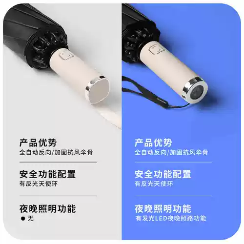 Полный автоматический обратный зонтик с лампой, складывающаяся зонтик -женщина под дождем и дождем, два -большие усиленные устойчивости к твердому ветру мужчина двойной зонтик