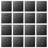 Zhengtai 6T темно -серая черная выключатель панель панели Пористое питание открывается пятью гнездами Home Dark 86