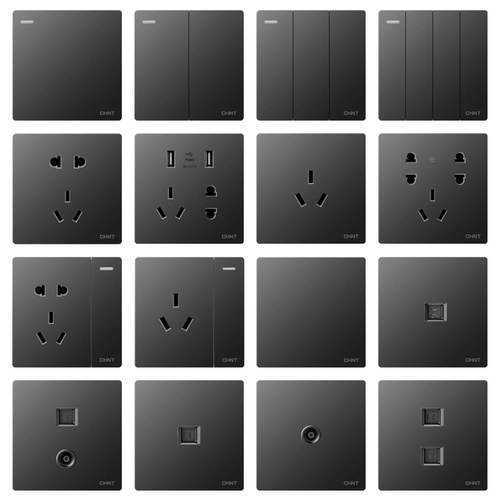 Zhengtai 6T темно -серая черная выключатель панель панели Пористое питание открывается пятью гнездами Home Dark 86