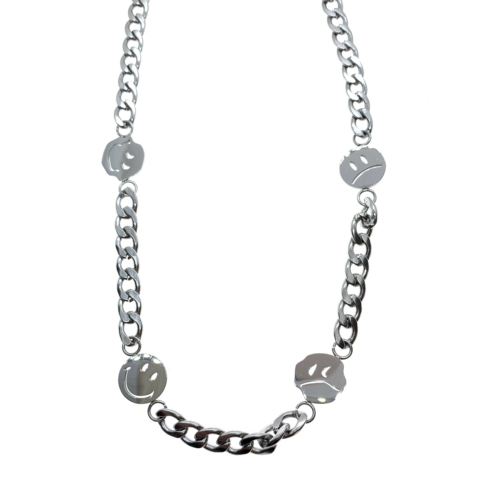 [Yeeelei] Стальное нежилочное смайликовое ожерелье личности аксессуары улицы.