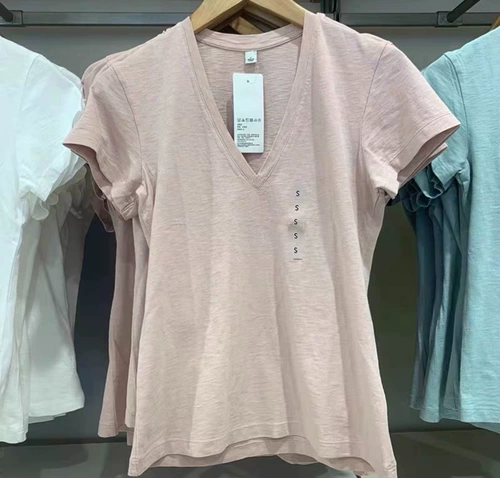 Umiqio/u Home 2023 Летняя универсальная повседневная простой простая бамбуковая писательская пряжа V-образный выстрел футболка с коротки