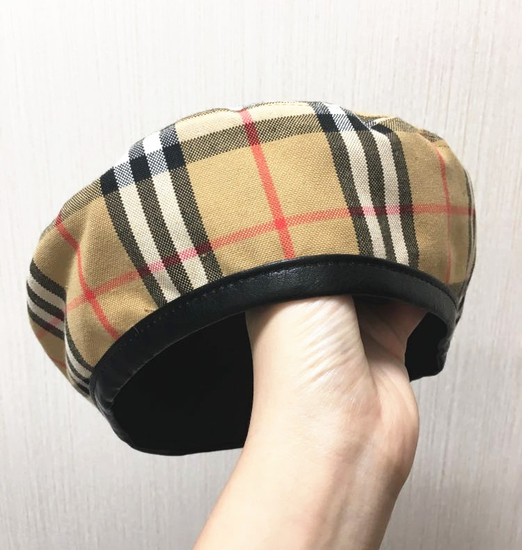 Beret Without Adjusting CordVersatile Chaopai stripe lattice Baseball Hat female badge beret flat roof Show thin Fisherman hat Tide cap Octagonal cap