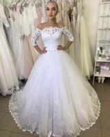 Lace Appliques Wedding Dresses Ball Gown Tulle Bride Gowns