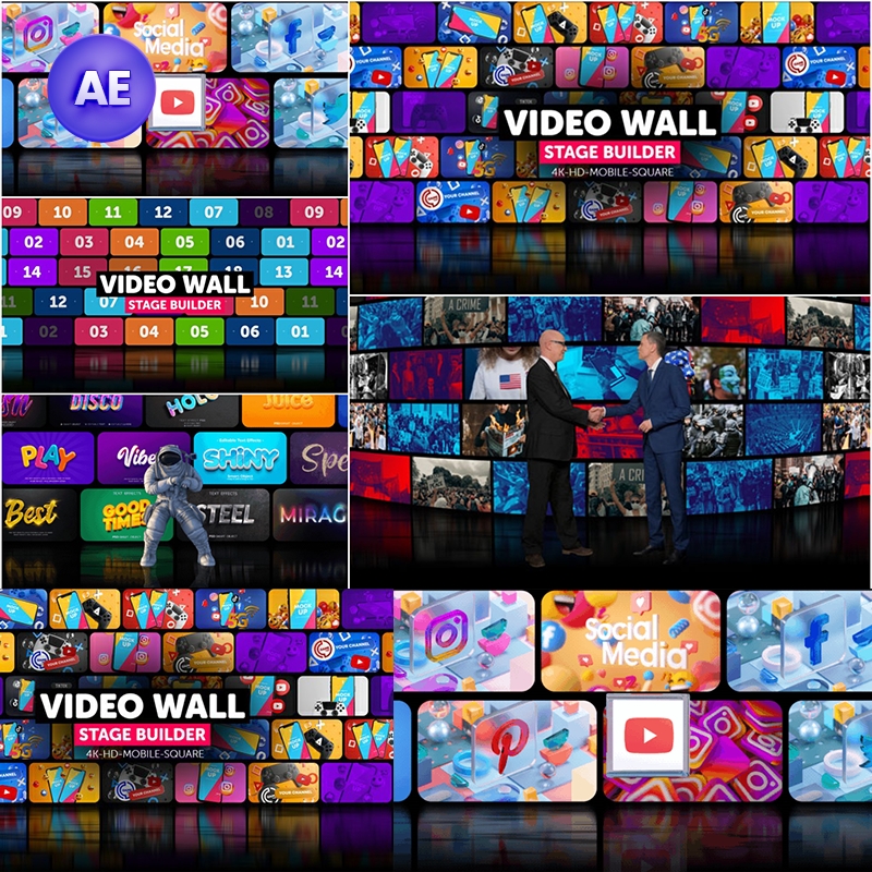 时尚4K屏幕墙舞台背景开场视频AE后期合成制作展示PR剪辑素材模板