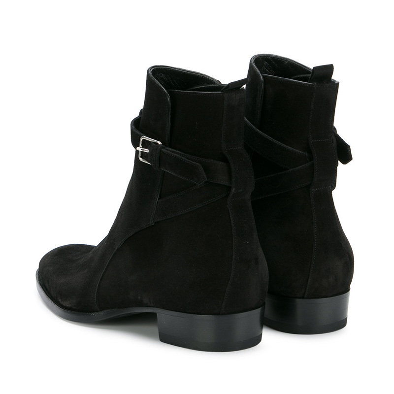 BlackChelsea boots male Short boots Deer skin Buckles Chelsea Boots genuine leather Britain Gao Bang cowboy Martin boots tide