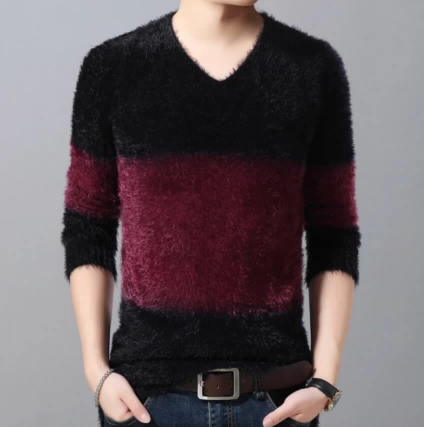 Зимний трикотажный свитер, лонгслив, приятное телу бархатное термобелье, V-образный вырез