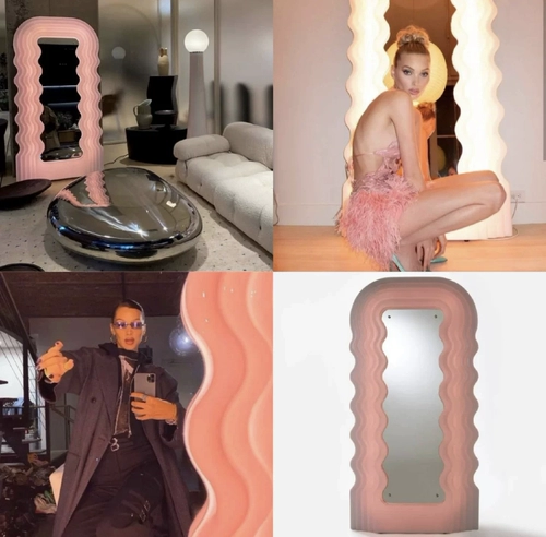 Италия этторе Sottsass Модное розовое освещение зеркало Мемфис Зеркало Зеркало волна Летнее зеркало